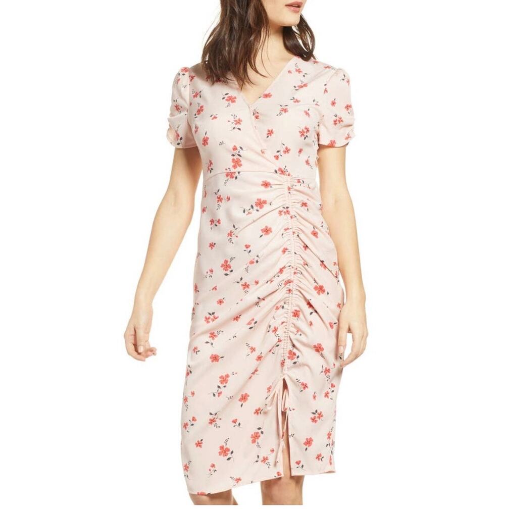 J.O.A Ditsy Floral Print Knee Length Dress Pink Size Medium NWT